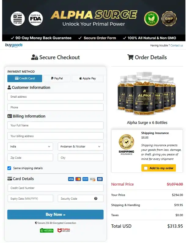 Alpha Surge Order Page